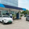 EV charging station franchise forecourt with branded DC fast chargers