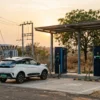 Public EV charging station beside a TGNPDCL distribution substation in northern Telangana, the site profile behind the Telangana EV charging tender for 169 stations under PM E-DRIVE.